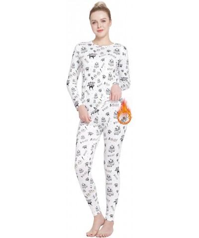 Thermal Underwear for Women Long Johns Set Fleece Lined Ultra Soft Halloween White $13.99 Underwear