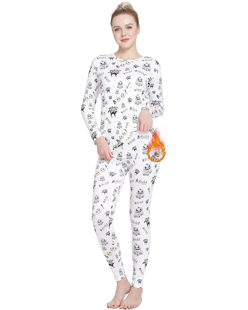 Thermal Underwear for Women Long Johns Set Fleece Lined Ultra Soft Halloween White $13.99 Underwear