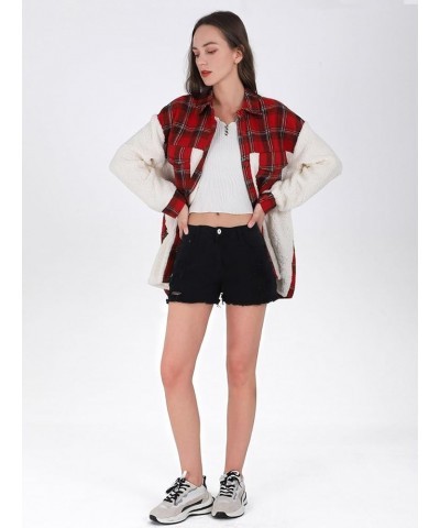 Women's Flannel Button Down Fleece Jacket Fall Fuzzy Plaid Blouse Jacket Winter Lightweight Coats Red $17.33 Jackets