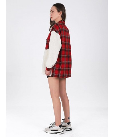 Women's Flannel Button Down Fleece Jacket Fall Fuzzy Plaid Blouse Jacket Winter Lightweight Coats Red $17.33 Jackets