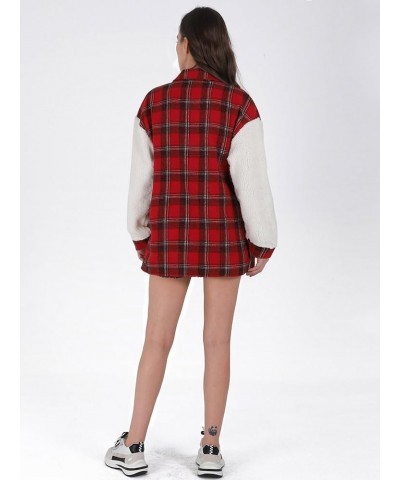 Women's Flannel Button Down Fleece Jacket Fall Fuzzy Plaid Blouse Jacket Winter Lightweight Coats Red $17.33 Jackets