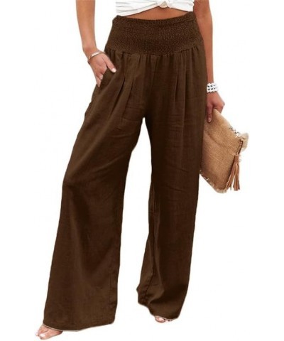 Palazzo Pants for Women Wide Leg High Waist Linen Cotton Trousers Stretchy Fall Casual Loose Comfy Pant with Pockets Coffee $...