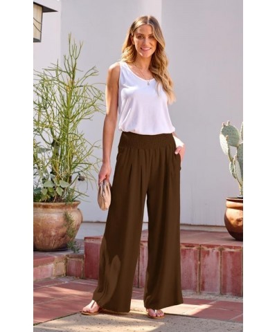 Palazzo Pants for Women Wide Leg High Waist Linen Cotton Trousers Stretchy Fall Casual Loose Comfy Pant with Pockets Coffee $...