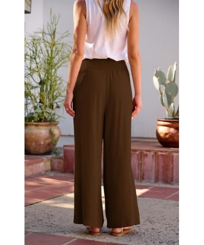 Palazzo Pants for Women Wide Leg High Waist Linen Cotton Trousers Stretchy Fall Casual Loose Comfy Pant with Pockets Coffee $...