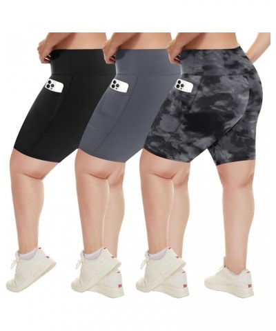 3 Pack Plus Size Biker Shorts with Pockets for Women (S-4XL)- 8"/5" High Waist Tummy Control Shorts for Yoga 8 inch(2 Pockets...