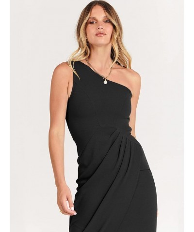 Women's 2024 One Shoulder Sleeveless Cocktail Dress Sexy High Slit Ruched Bodycon Wedding Guest Maxi Dresses Black $28.00 Dre...