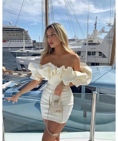 Off Shoulder Ruched Homecoming Dresses for Teens Short Ruffles Tube Satin Formal Cocktail Evening Party Gowns 2023 FL0073 Min...