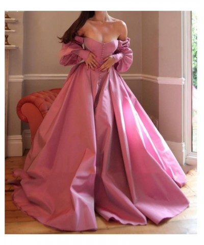 Long Puffy Sleeve Prom Dresses Princess Ball Gown for Women Satin Formal Party Wedding Evening Dress purple $37.74 Dresses