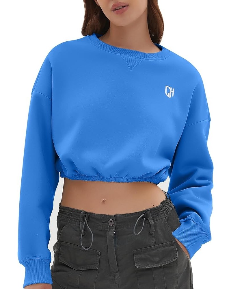 Women Oversized Cropped Sweatshirt Fleece Crewneck Pullover Long Sleeve Crop Tops Fall Winter Oufits Clothes Dodger Blue $11....