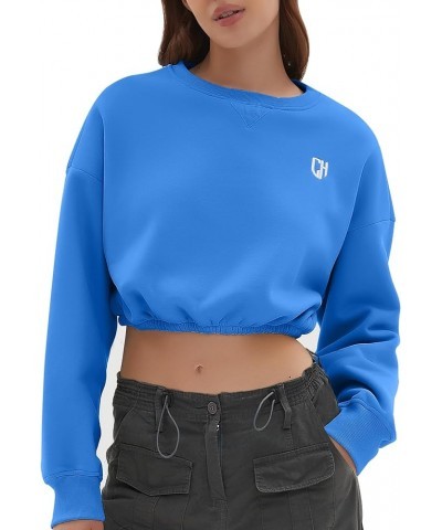 Women Oversized Cropped Sweatshirt Fleece Crewneck Pullover Long Sleeve Crop Tops Fall Winter Oufits Clothes Dodger Blue $11....