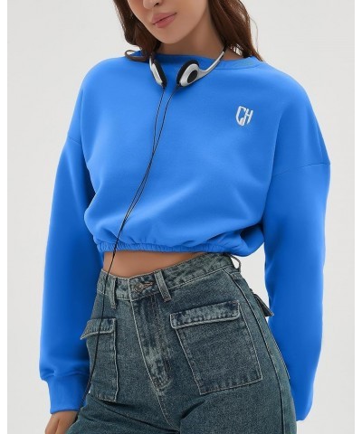 Women Oversized Cropped Sweatshirt Fleece Crewneck Pullover Long Sleeve Crop Tops Fall Winter Oufits Clothes Dodger Blue $11....