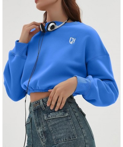 Women Oversized Cropped Sweatshirt Fleece Crewneck Pullover Long Sleeve Crop Tops Fall Winter Oufits Clothes Dodger Blue $11....