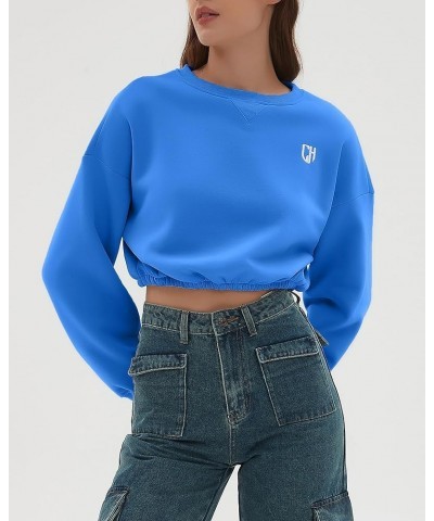 Women Oversized Cropped Sweatshirt Fleece Crewneck Pullover Long Sleeve Crop Tops Fall Winter Oufits Clothes Dodger Blue $11....