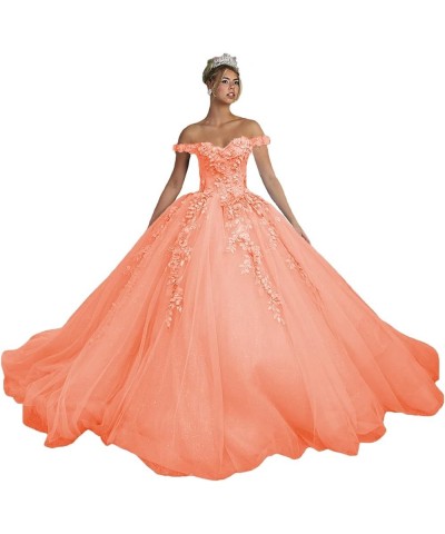 Flora Lace Quinceanera Dresses Ball Gown Sparkly Tulle Off Shoulder Prom Dresses Sweet 15 16 Dresses for Women PF39 Coral $63...