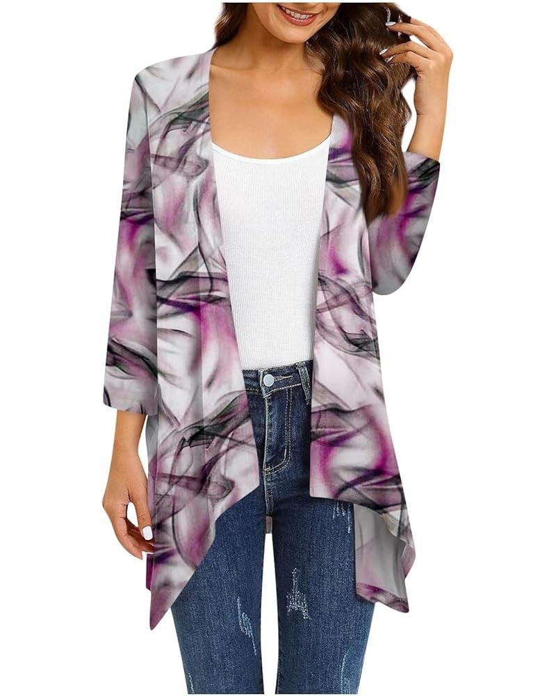 Women's Lightweight Cardigan Three Quater Sleeves Cardigans Handketchief Hem Kimono Floral Print Cardigan Kimono 4-purple $11...