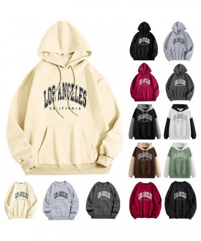 Los Angeles Hoodies for Women Y2k Graphic Long Sleeve Pullover Sweatshirt Oversized Casual Cute Tops with Pockets B-gray $5.5...