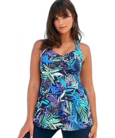 Women's Plus Size Longer Length Braided Tankini Top Cool Textured Palm $33.10 Swimsuits