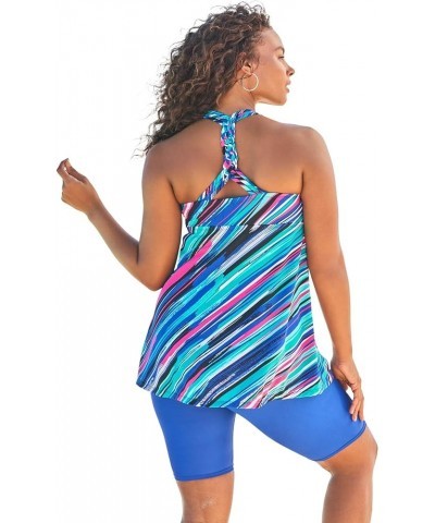 Women's Plus Size Longer Length Braided Tankini Top Cool Textured Palm $33.10 Swimsuits