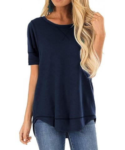 Summer Tops for Women Short Sleeve Side Split Casual Loose Tunic Top A-03 Navy Blue $11.87 Vests