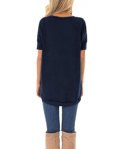 Summer Tops for Women Short Sleeve Side Split Casual Loose Tunic Top A-03 Navy Blue $11.87 Vests