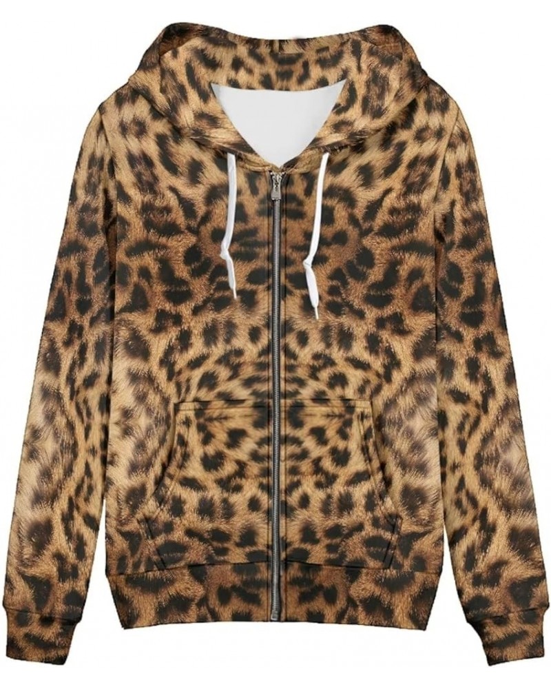 Regular Womens Zip Up Hoodies with Pocket Comfy Soft Fall Winter Plus Size Hooded Sweatshirt Ladies Sport Coat Leopard Print ...