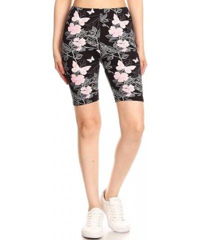 Women's Fashion Biker Shorts Popular Prints BAT1 Pink Butterflies $7.83 Shorts