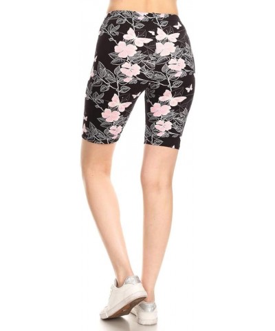 Women's Fashion Biker Shorts Popular Prints BAT1 Pink Butterflies $7.83 Shorts