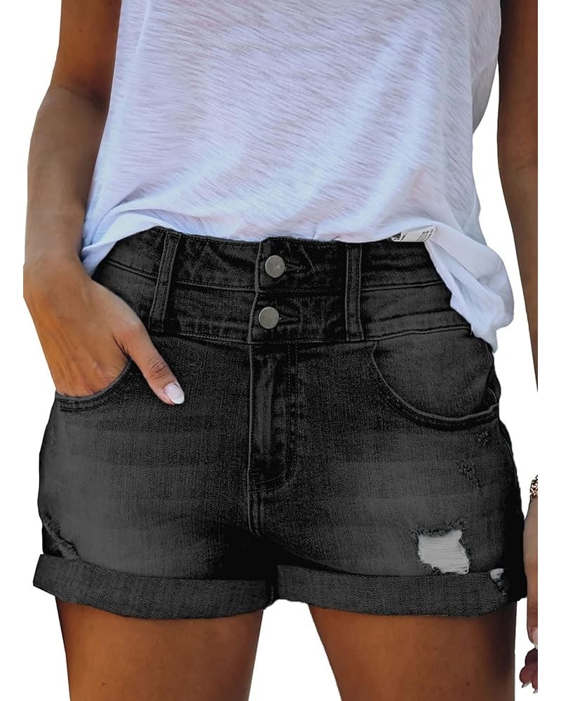 Women Mid Rise Distressed Cuffed Rolled Hem Casual Denim Jeans Shorts Gray $16.08 Shorts