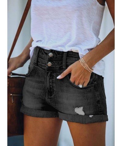 Women Mid Rise Distressed Cuffed Rolled Hem Casual Denim Jeans Shorts Gray $16.08 Shorts