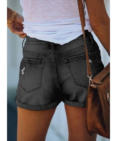 Women Mid Rise Distressed Cuffed Rolled Hem Casual Denim Jeans Shorts Gray $16.08 Shorts