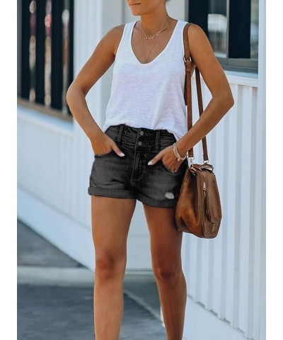 Women Mid Rise Distressed Cuffed Rolled Hem Casual Denim Jeans Shorts Gray $16.08 Shorts