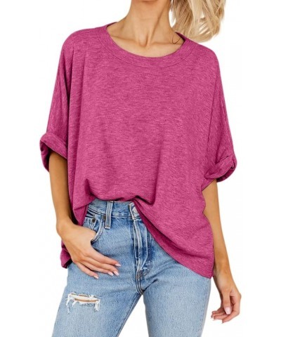 Women Oversized T-Shirt Summer Casual Short Sleeve Loose Tee Tops Rose Red $12.99 T-Shirts