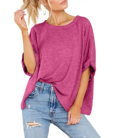 Women Oversized T-Shirt Summer Casual Short Sleeve Loose Tee Tops Rose Red $12.99 T-Shirts