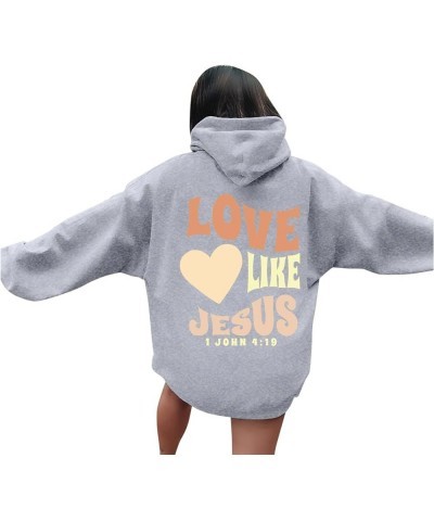 Women's Christian Hoodie Loves Like Jesus Casual Graphic Fleece Oversized Sweatshirts Long Sleeve Hooded Pullover Streetwear ...