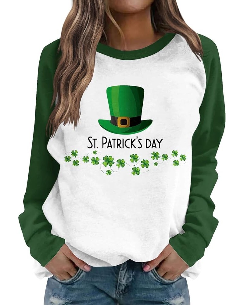 Women's St Patrick's Day T Shirts Green Clover Long Sleeve Tops Funny Plus Size Outfit 2024 Crewneck Sweatshirt 06-fluorescen...