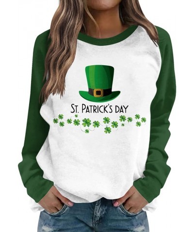 Women's St Patrick's Day T Shirts Green Clover Long Sleeve Tops Funny Plus Size Outfit 2024 Crewneck Sweatshirt 06-fluorescen...