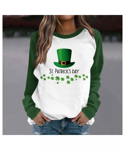 Women's St Patrick's Day T Shirts Green Clover Long Sleeve Tops Funny Plus Size Outfit 2024 Crewneck Sweatshirt 06-fluorescen...