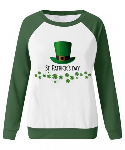 Women's St Patrick's Day T Shirts Green Clover Long Sleeve Tops Funny Plus Size Outfit 2024 Crewneck Sweatshirt 06-fluorescen...