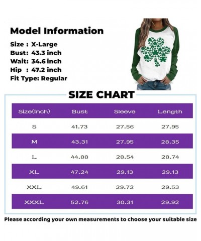 Women's St Patrick's Day T Shirts Green Clover Long Sleeve Tops Funny Plus Size Outfit 2024 Crewneck Sweatshirt 06-fluorescen...