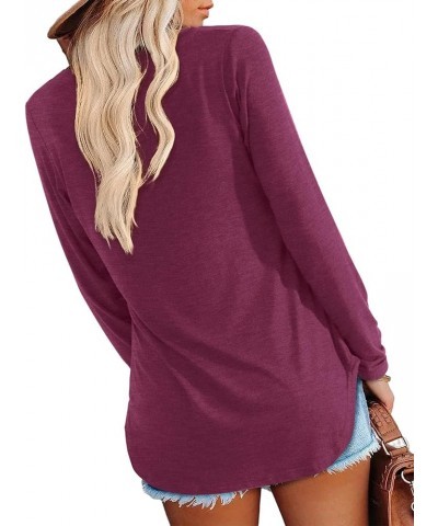 Womens T Shirts Long Sleeve V Neck Shirts Casual Basic Tees A: Burgundy $13.49 T-Shirts