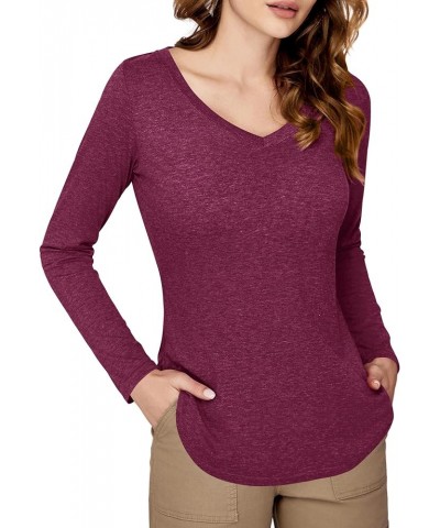 Womens T Shirts Long Sleeve V Neck Shirts Casual Basic Tees A: Burgundy $13.49 T-Shirts