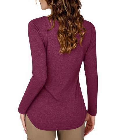 Womens T Shirts Long Sleeve V Neck Shirts Casual Basic Tees A: Burgundy $13.49 T-Shirts