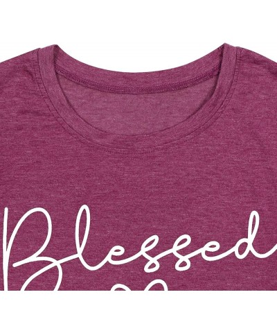 Blessed T-Shirt for Women Cute Heart Graphic Letter Print Sayings Shirts Casual Short Sleeve Thankful Tee Tops Purple $9.37 A...