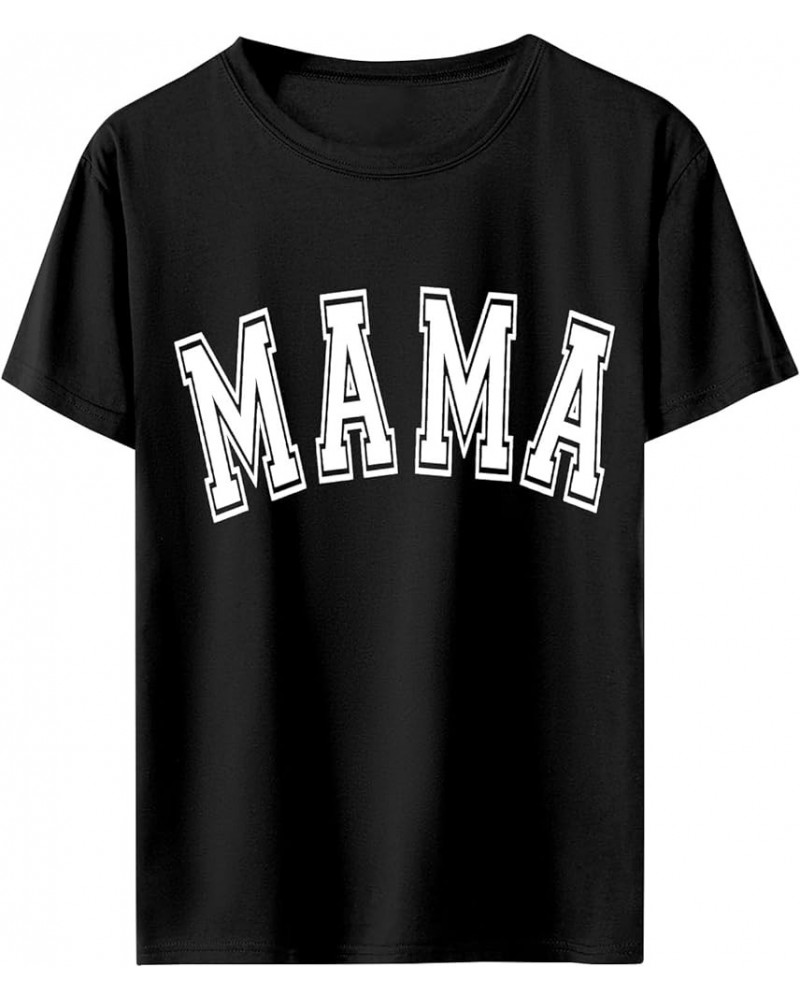 Mama T-Shirts Women Mama Letter Print Shirts Mom Life Casual Momma Short Sleeve Tee Tops Mama Shirt Mothers Day Top Mom Gift ...