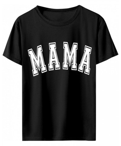 Mama T-Shirts Women Mama Letter Print Shirts Mom Life Casual Momma Short Sleeve Tee Tops Mama Shirt Mothers Day Top Mom Gift ...