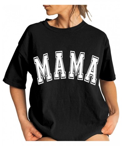 Mama T-Shirts Women Mama Letter Print Shirts Mom Life Casual Momma Short Sleeve Tee Tops Mama Shirt Mothers Day Top Mom Gift ...