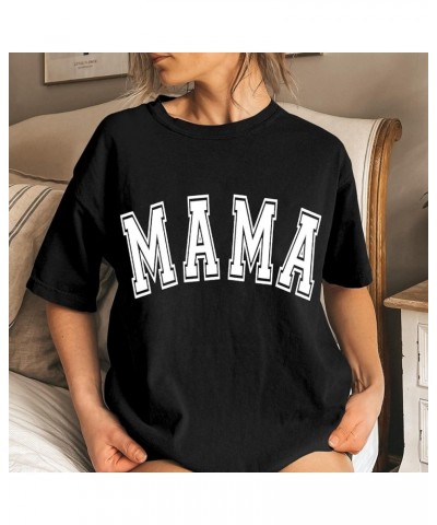 Mama T-Shirts Women Mama Letter Print Shirts Mom Life Casual Momma Short Sleeve Tee Tops Mama Shirt Mothers Day Top Mom Gift ...