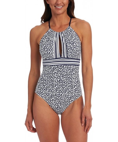 Women's High Neck Keyhole One Piece Swimsuit Indigo $45.96 Swimsuits