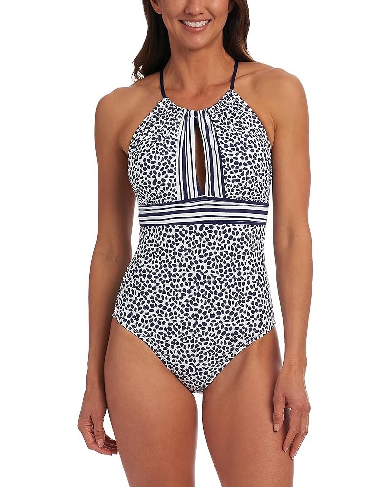 Women's High Neck Keyhole One Piece Swimsuit Indigo $45.96 Swimsuits