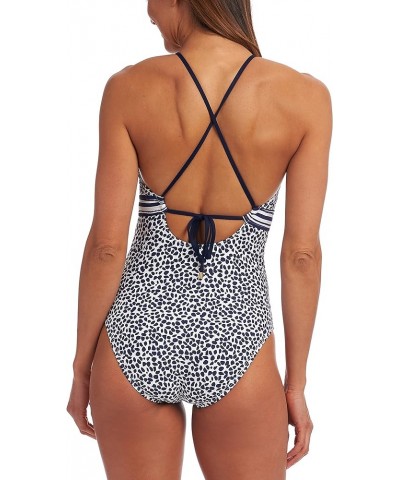 Women's High Neck Keyhole One Piece Swimsuit Indigo $45.96 Swimsuits